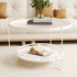 Modern Minimalist Round Glass Rock Slab Iron Coffee Table 2-Tiers For Living Room