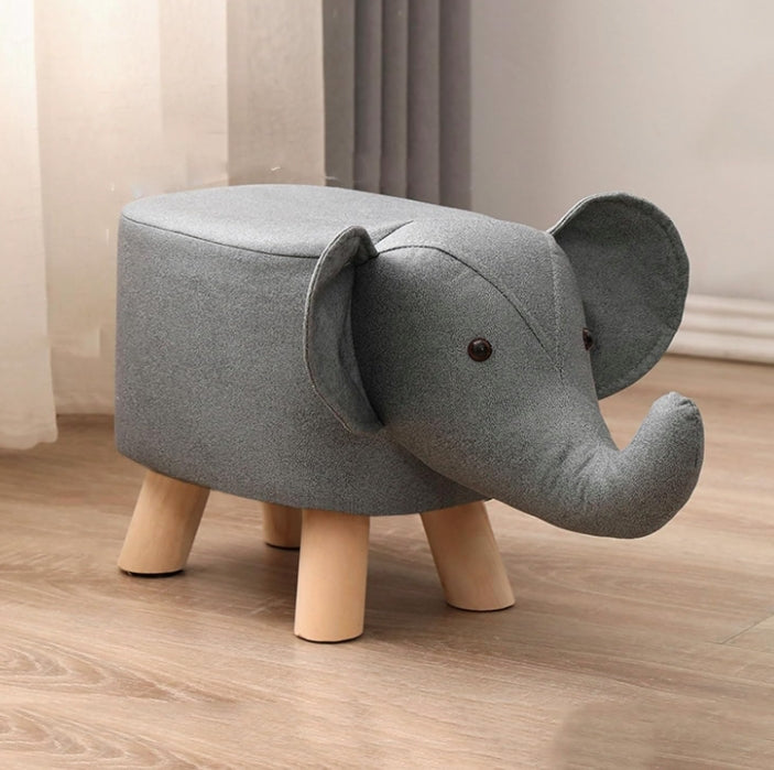 Contemporary Creative Fabric Elephant Shape Wood Legs Low Stool For Living Room