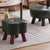 Modern Art Deco Clover Round Oil Wax Leather Solid Wood Footstool Backless Armless For Living Room