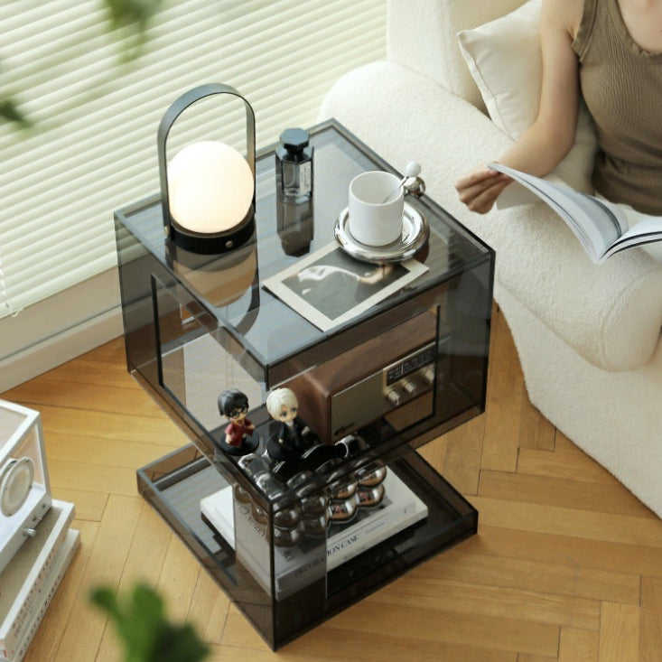 Modern Luxury Square Acrylic End Table 3-Tier For Living Room