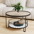 Modern Minimalist Round Tabletop Iron Tempered Glass Coffee Table 1-Shelf For Living Room