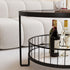 Modern Minimalist Round Tabletop Iron Tempered Glass Coffee Table 1-Shelf For Living Room