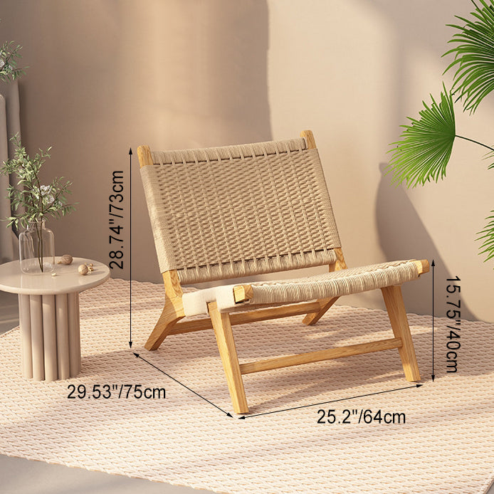 Contemporary Nordic Weaving Wood Rope Rectangular Square Accent Chair Backrest Armrest For Living Room