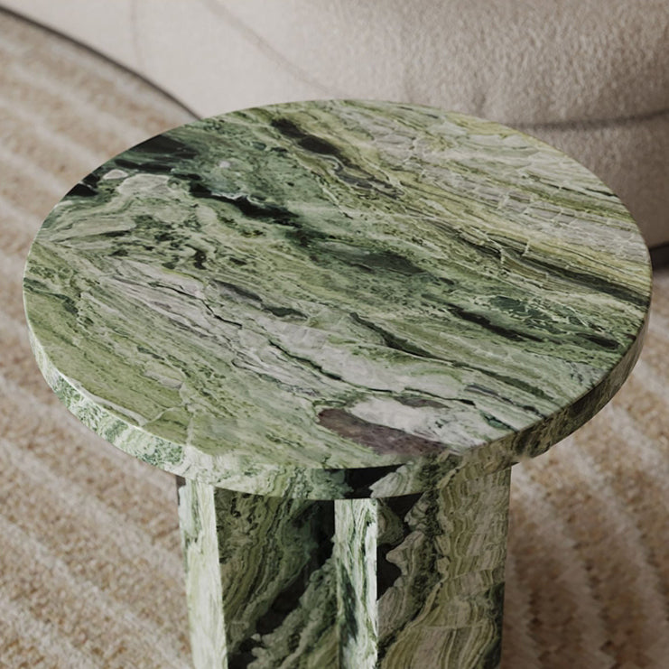 Modern Luxury Round Tabletop Natural Marble Side Table 3-Leg For Living Room