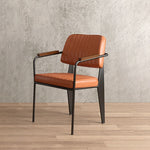 Contemporary Industrial Leather Metal Sponge Wood Square Vertical Stripe Dining Chair Backrest Armrest For Dining Room