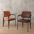 Contemporary Industrial Leather Metal Sponge Wood Square Vertical Stripe Dining Chair Backrest Armrest For Dining Room