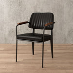 Contemporary Industrial Leather Metal Sponge Wood Square Vertical Stripe Dining Chair Backrest Armrest For Dining Room