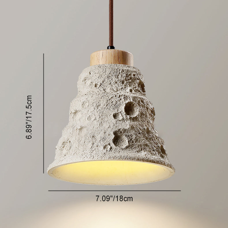 Contemporary Industrial Dome Tapered Solid Wood Cement 1-Light Pendant Light For Living Room