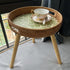 Traditional Rustic Handmade Shell Round Wood Rattan Side Table For Living Room