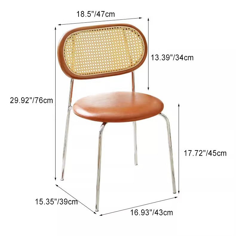 Contemporary Vintage Round Rectangular Solid Wood Metal Leather Dining Chair Backrest For Dining Room