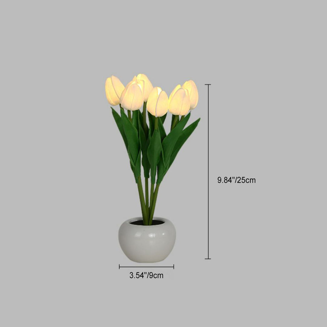 Modern Art Deco PU Ceramic Tulip Simulated Flower LED Table Lamp For Bedside