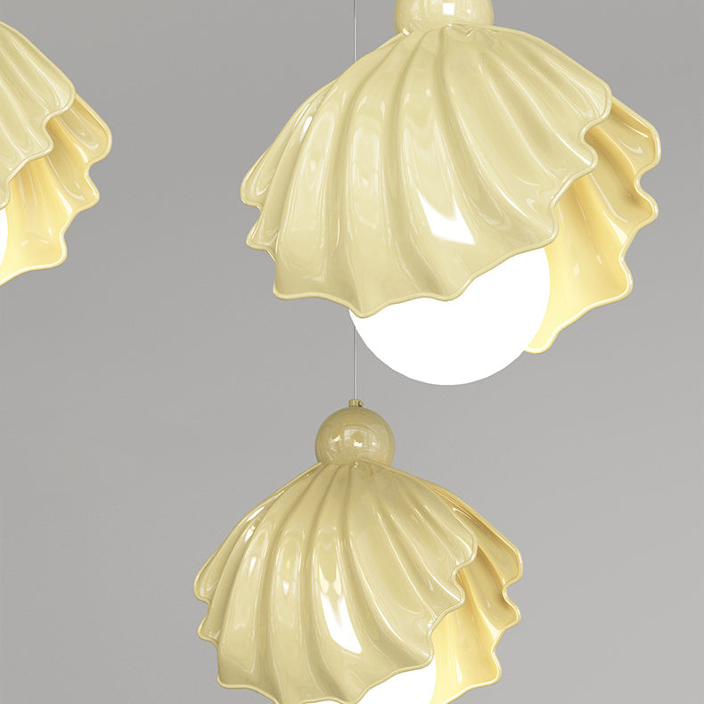 Contemporary Nordic Cream Iron Resin Shell Design 1-Light Pendant Light For Living Room