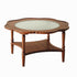 Contemporary Retro Flower Round Wood Glass Coffee Table 2-Tier For Living Room