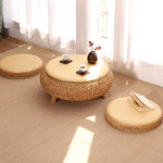 Traditional Japanese Oval Rattan Woven Wooden Coffee Table Storage For Living Room