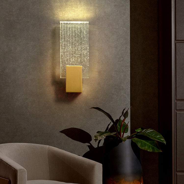 Modern Minimalist Rectangular Copper Crystal LED Wall Sconce Lamp For Living Room