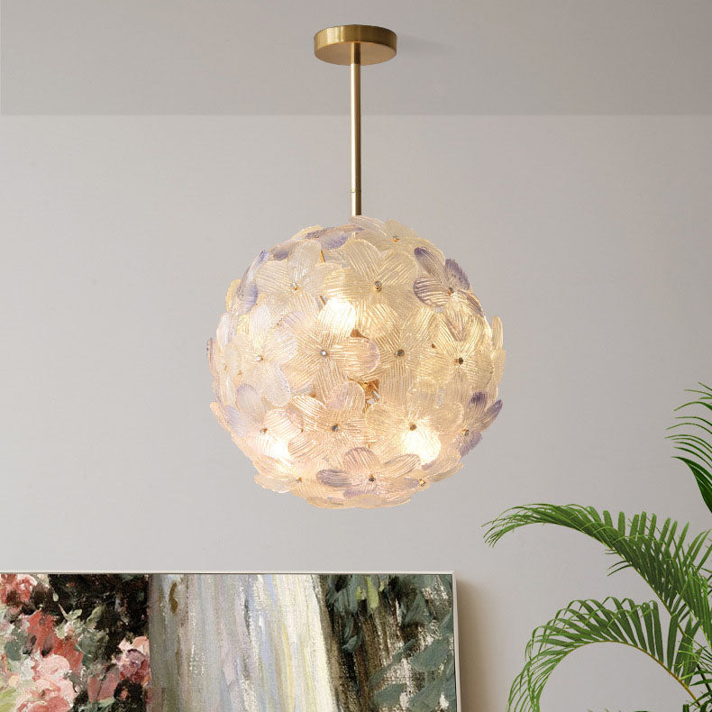 Modern Art Deco Cinquefoil Spherical Cylindrical Glass Iron 6/8 Light Chandelier For Living Room