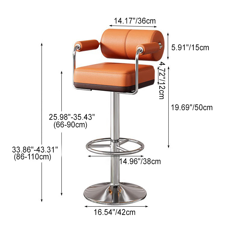 Contemporary Luxury Leather Upholstered Height Adjustable Swivel Bar Stool Armrest Footrest For Dining Room