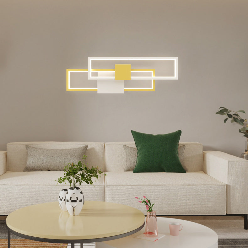 Modern Minimalist Double Rectangle Aluminum Iron Silicone LED Wall Sconce Lamp For Living Room