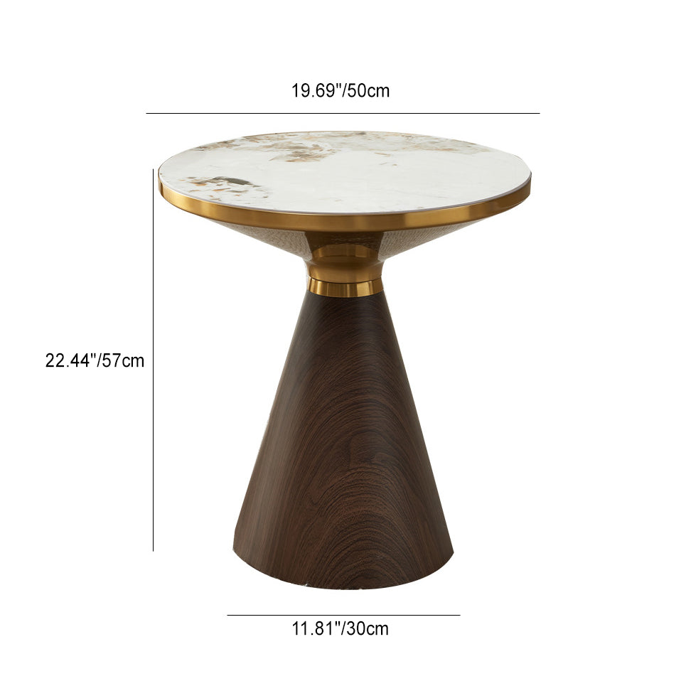 Modern Luxury Cone Base Rock Slab Metal Carbon Steel Side Table 1-Leg For Living Room