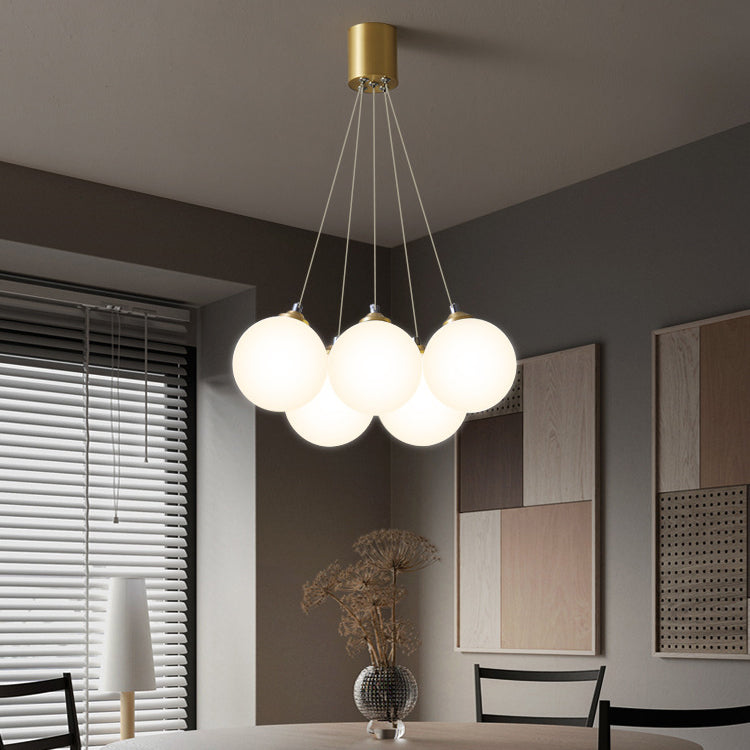 Contemporary Creative Orb Balloon Copper Glass 4/5/7 Light Chandelier For Living Room