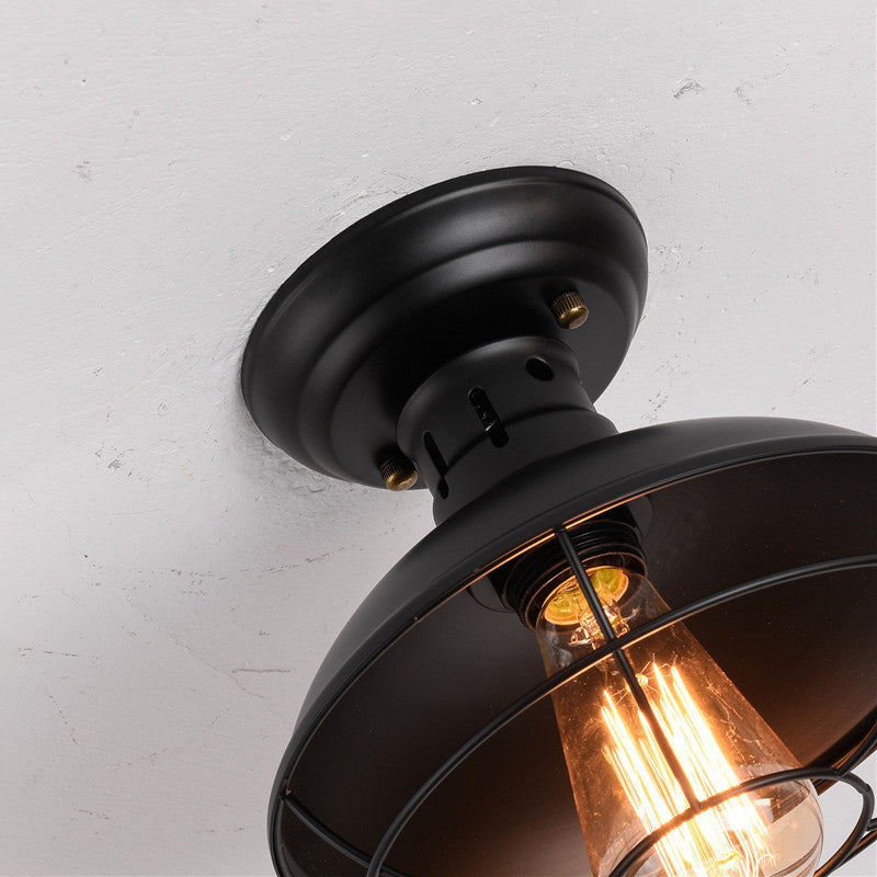 Contemporary Industrial Semicircle Iron 1-Light Semi-Flush Mount Ceiling Light For Living Room