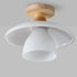 Modern Minimalist Round Cup Glass Wood 1-Light Semi-Flush Mount Ceiling Light For Living Room