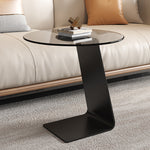 Modern Minimalist Round Glass Top L-shaped Carbon Steel Base Coffee Table For Living Room