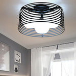 Contemporary Industrial Iron Cylinder Frosted Glass Globe Shade 3-Light Flush Mount Ceiling Light For Bedroom