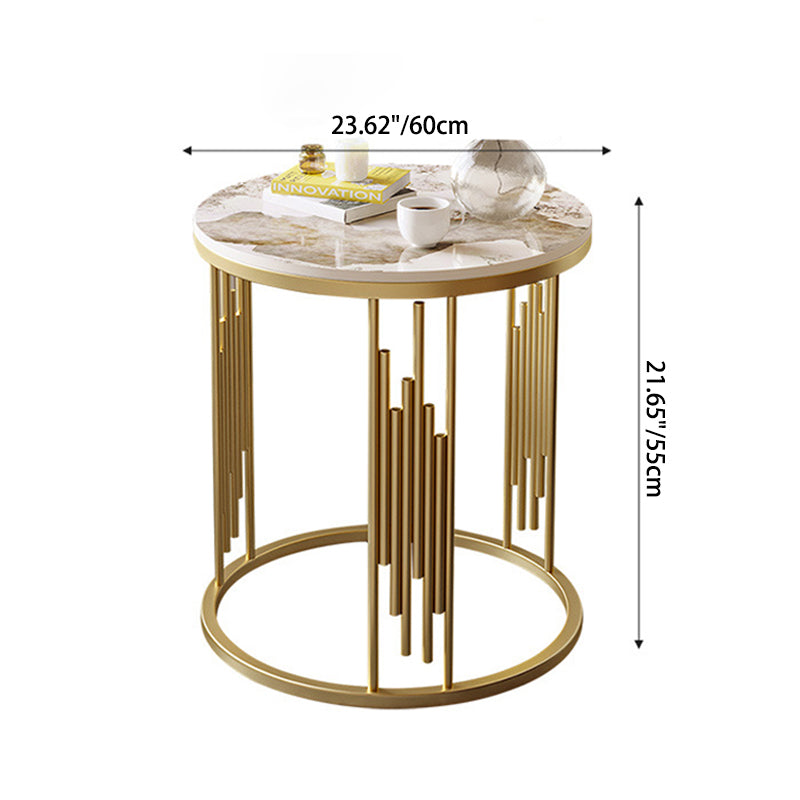 Contemporary Scandinavian Round Cylindrical Rock Slab Carbon Steel End Table For Living Room