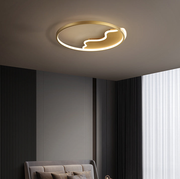 Modern Minimalist Round Circle Full Copper Acrylic LED Flush Mount Ceiling Light For Bedroom