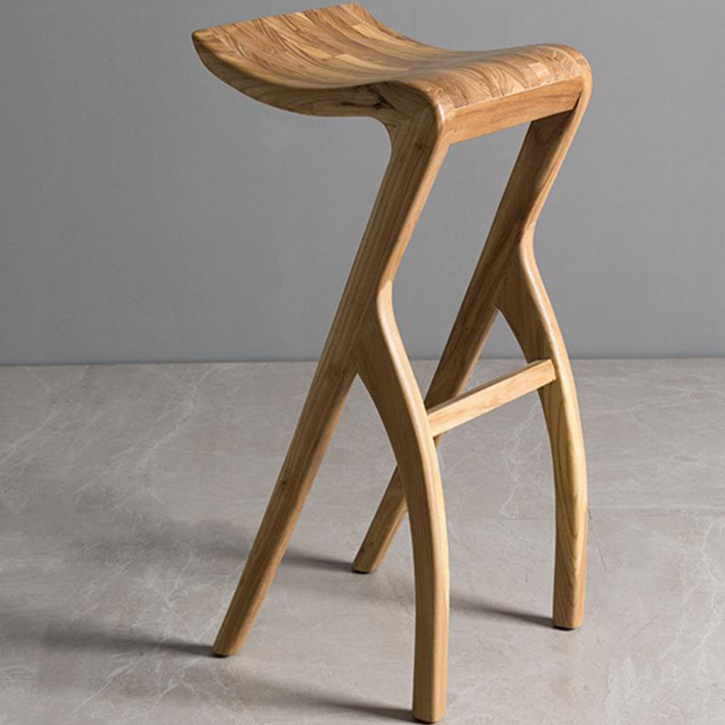 Traditional Japanese Curved Ash Wood Bar Stool Footrest For Dining Room