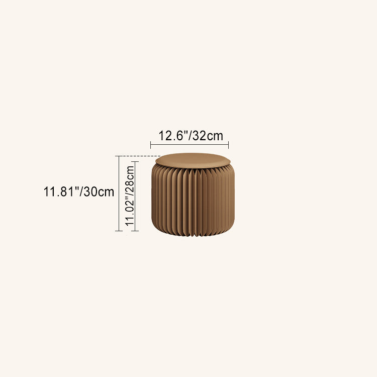 Contemporary Scandinavian Cylinder PU Leather Foldable Kraft Paper Footstool For Entryways