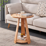 Modern Simplicity Round Rubber Wood End Table 2-Tier For Living Room