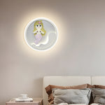 Contemporary Creative Cartoon Mermaid Pink Rabbit Iron LED Wall Sconce Lamp For Bedroom