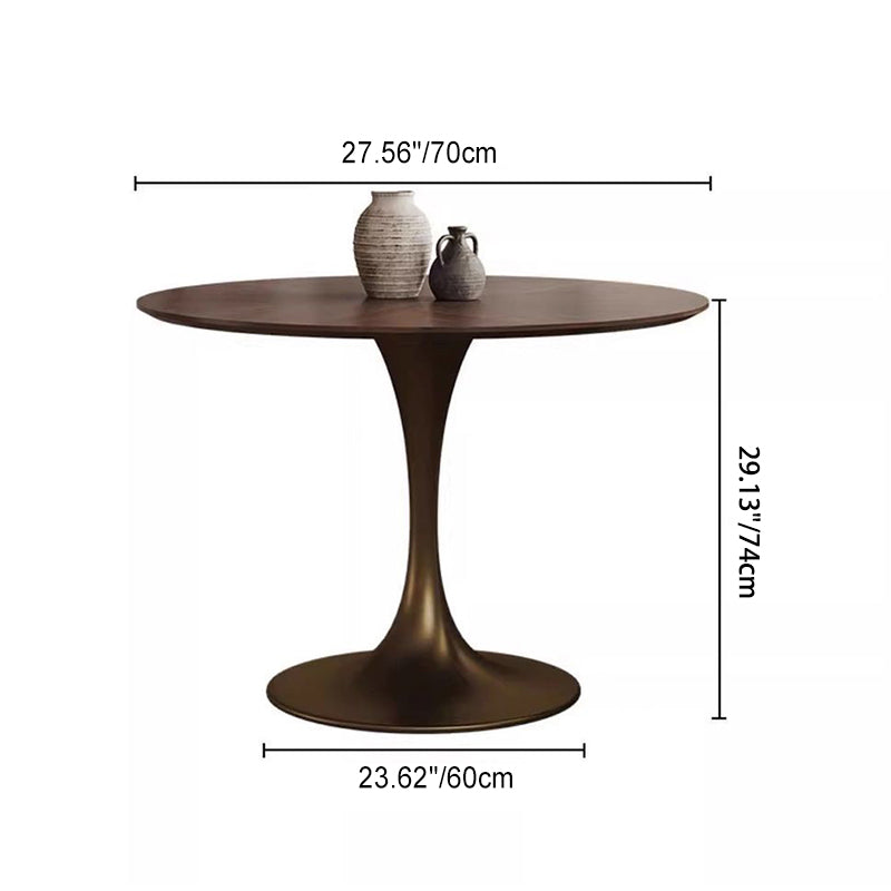 Contemporary Retro Round Walnut Copper Rattan Dining Table & Chair Set For 2 Seats