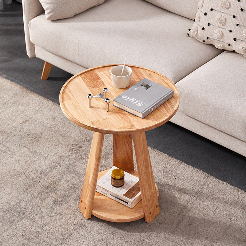 Modern Simplicity Round Rubber Wood End Table 2-Tier For Living Room