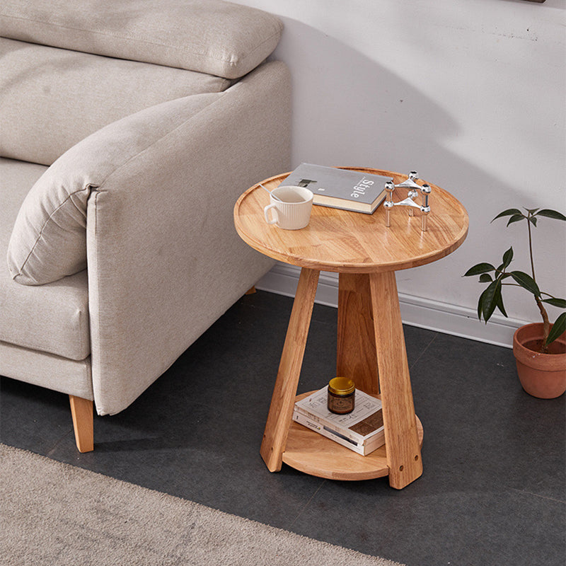 Modern Simplicity Round Rubber Wood End Table 2-Tier For Living Room