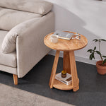 Modern Simplicity Round Rubber Wood End Table 2-Tier For Living Room