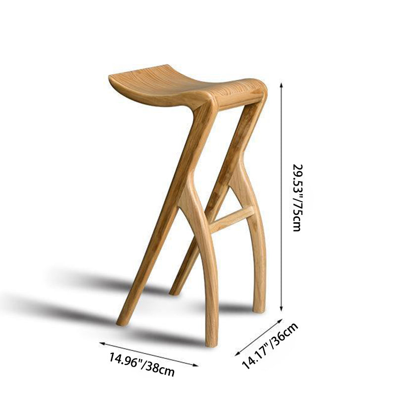 Traditional Japanese Curved Ash Wood Bar Stool Footrest For Dining Room