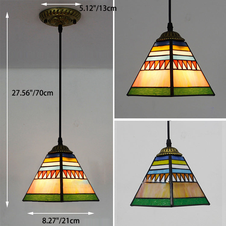 Traditional Tiffany Half Round House Pyramid Iron Glass 1-Light Pendant Light For Bedroom