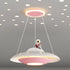 Modern Art Deco Kids Iron Acrylic UFO Spaceship Astronaut Round LED Pendant Light For Bedroom