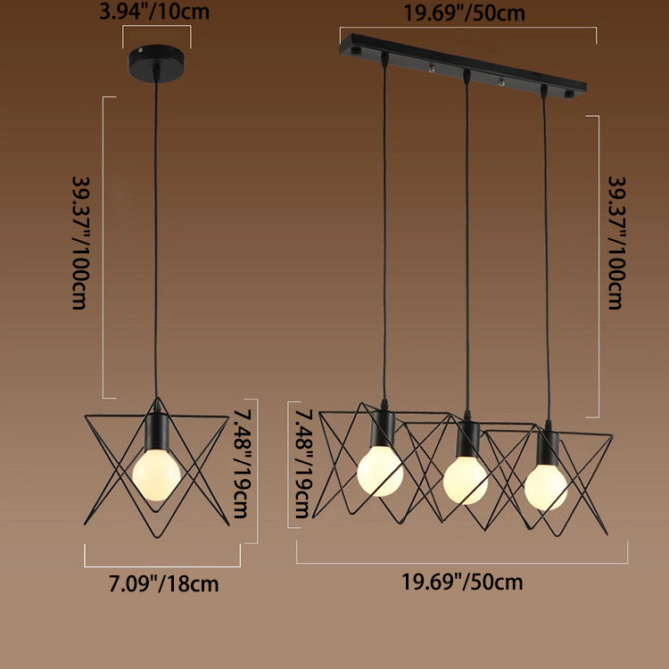 Traditional Rustic Iron Diamond Shape 1/3-Light Island Light Chandelier For Dining Room