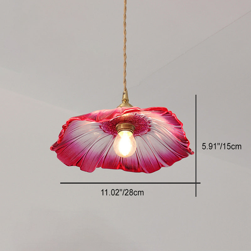 Modern Art Deco Sunflower Copper Glass 1-Light Pendant Light For Living Room