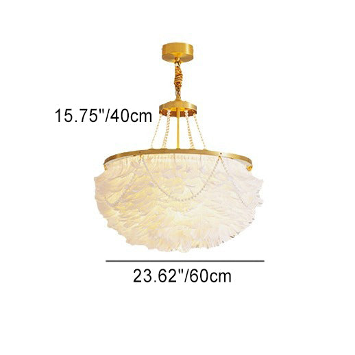 Modern Luxury Round Feather Iron 3-Light Chandelier For Living Room