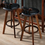 Contemporary Retro Round Leather Wood Legs Swivel Bar Stool Low Back Footrest For Dining Room