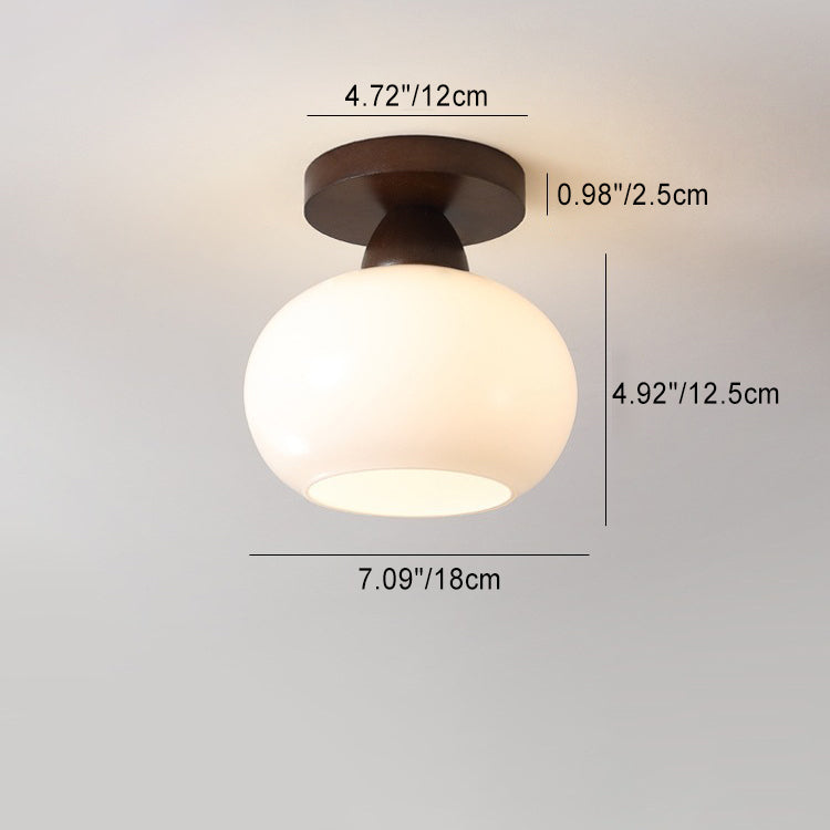 Modern Minimalist Lantern Glass Wood 1-Light Semi-Flush Mount Ceiling Light For Living Room