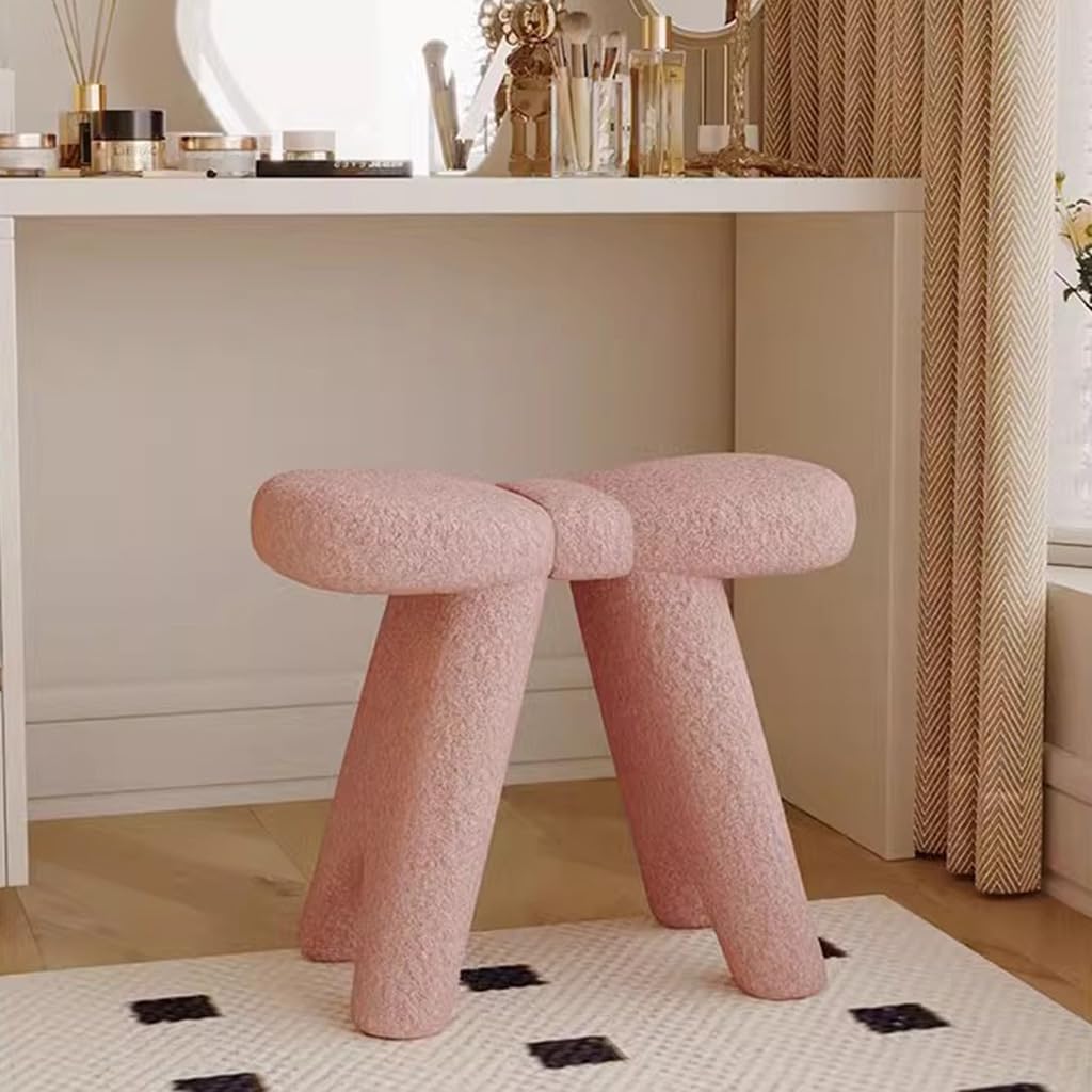 Contemporary Scandinavian Lambswool Butterfly Design Vanity Stool For Bedroom