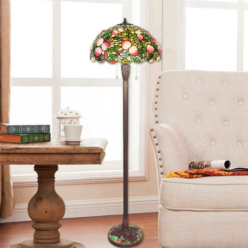 Traditional Tiffany Stained Glass Fairy Peach Hardware Base 3-Light Standing Floor Lamp For Home Office