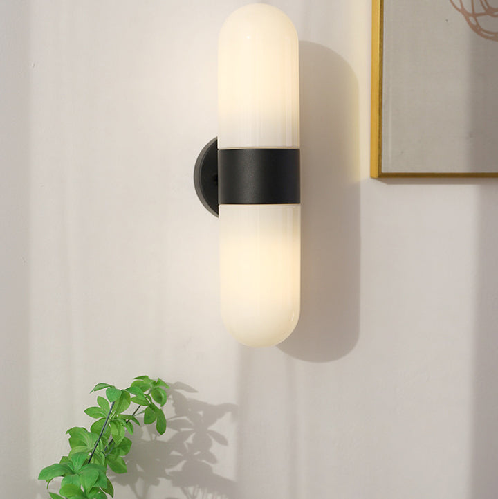 Modern Minimalist Capsule Iron Glass 2-Light Wall Sconce Lamp For Bedroom