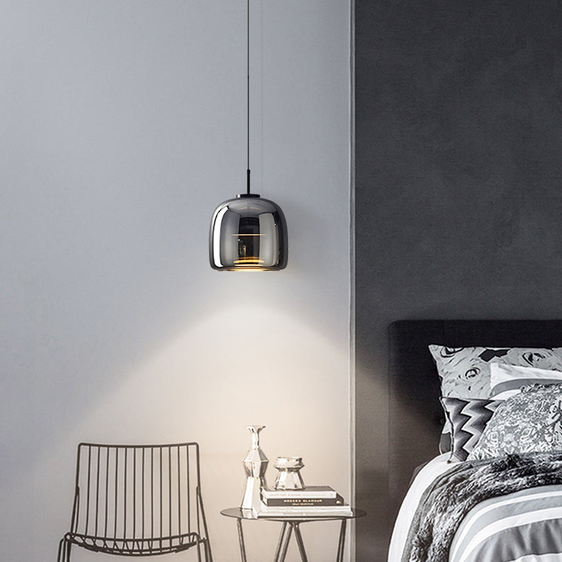 Contemporary Scandinavian Aluminum Glass Cylinder Shade LED Pendant Light For Bedroom